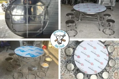 Bộ Bàn Ghế Inox Tròn 10 Người Kèm Khăn Trải